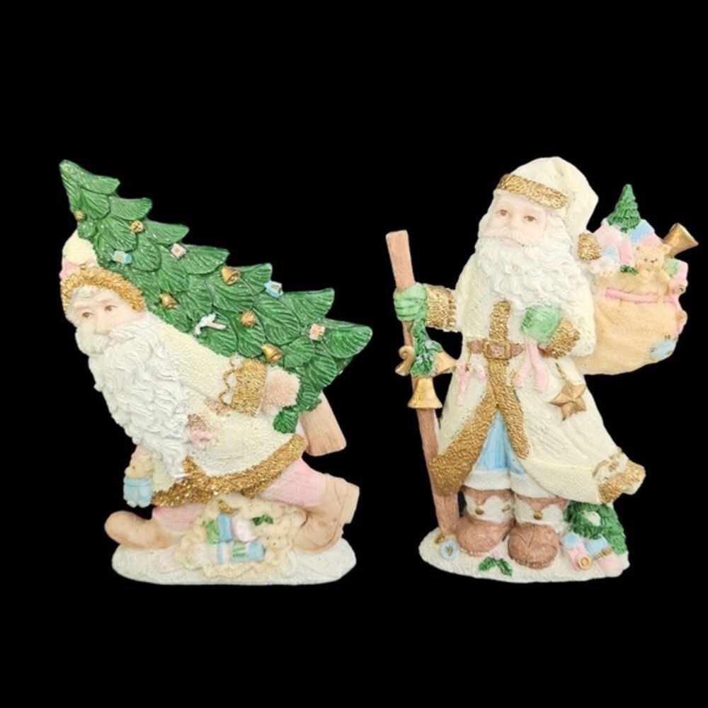 Victorian‎ Santa Claus Figurines Sparkly Christmas Set of 2 Pink Ceramic Vintage